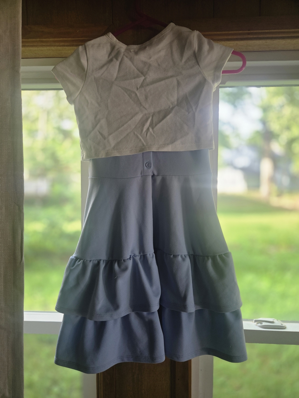 Tahari Girls White Top with Light Blue Tiered Skirt Dress